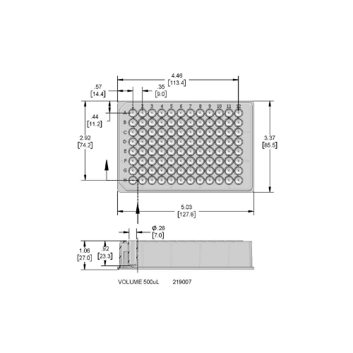 Sterile 96 Round Well V Bottom Microplate- Dimensions